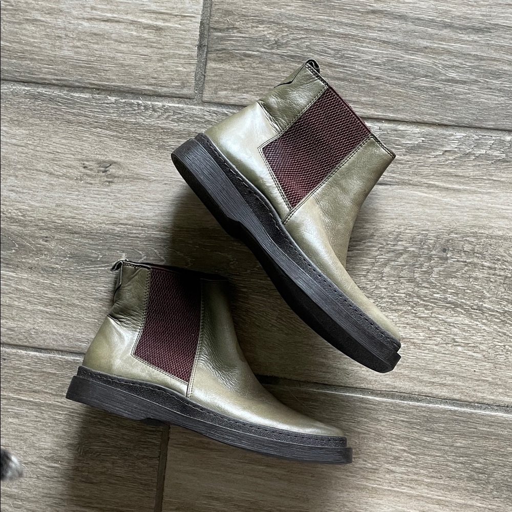 Olive Green Ankle Boots with Brown Elastic